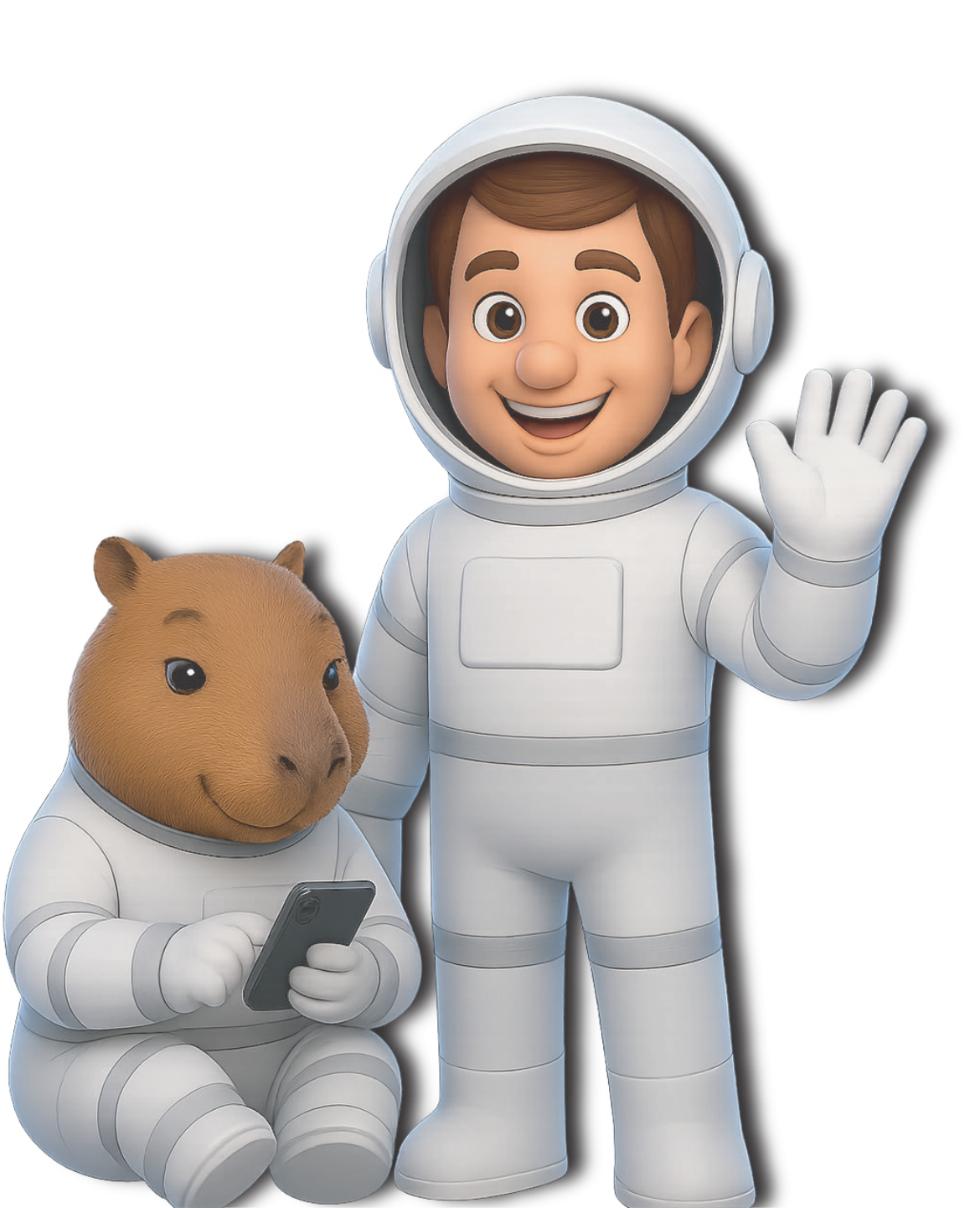 Mascote da Cosmo: um astronauta e sua capivara